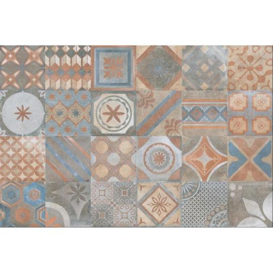 mediterran stilusu csempe burkolat padlolap greslap vegyes mintas szines country vintage narancssarga kek kopottas rusztikus 20x20 gres country paraszthaz videki haz.JPG